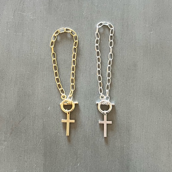 Cross Gold Rhinestone Charm Chain Paperclip Link Toggle Bracelet Christian Faith - Picture 3 of 5